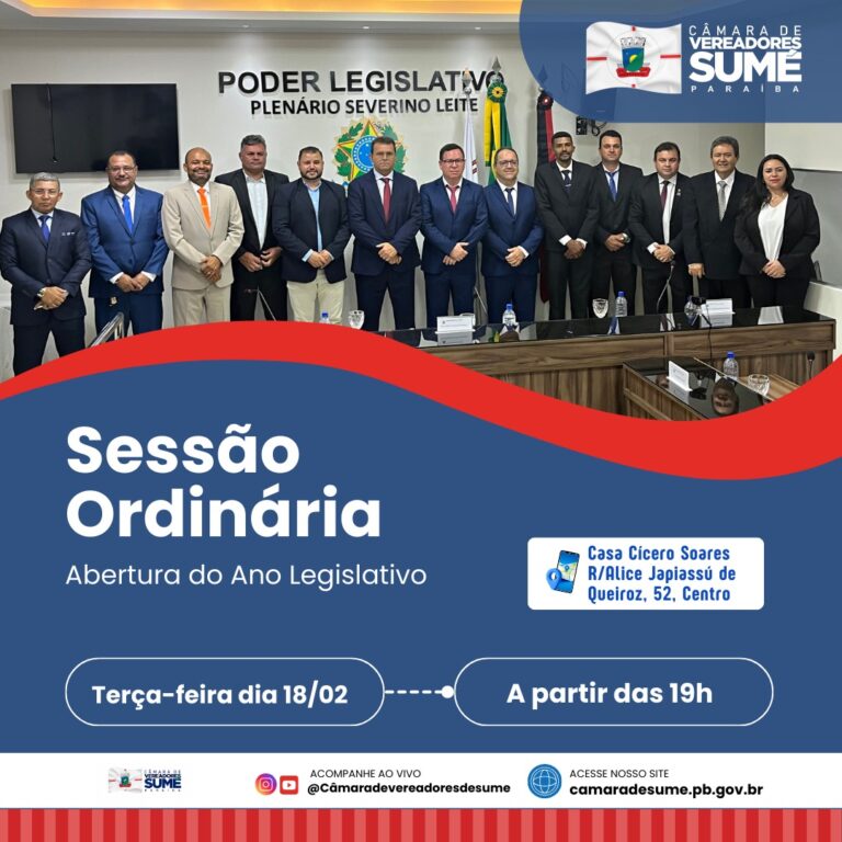 Câmara de Sumé realiza sessão de abertura do ano legislativo nesta terça-feira (18)